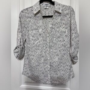 Express White and Black Speckled Button Down Shirt